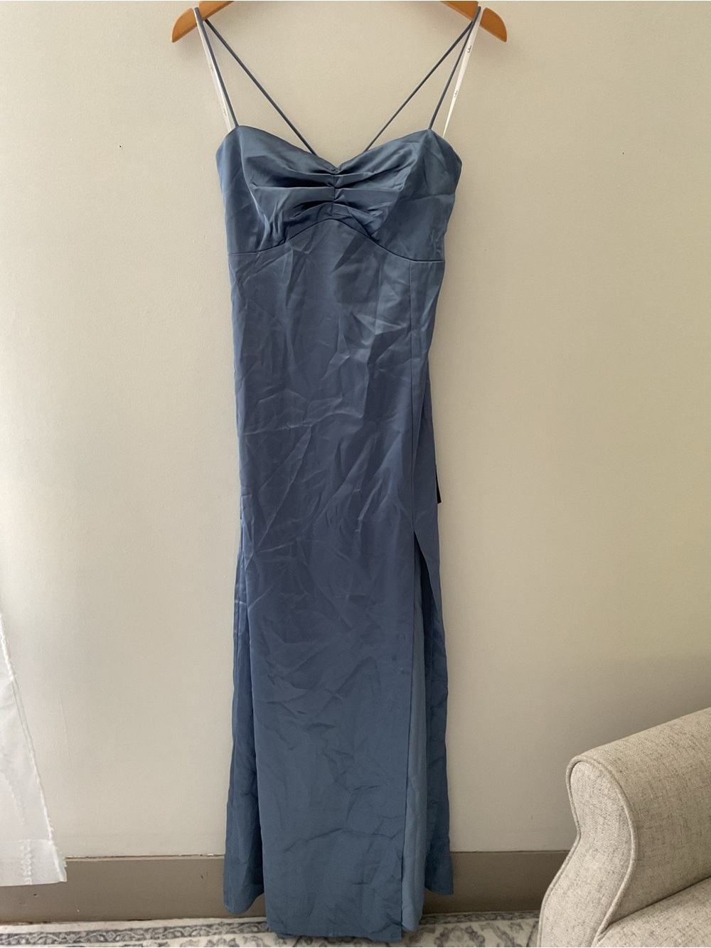 Lulus Stunning Example Slate Blue Satin Backless Maxi Dress Large NWT - Picture 5 of 14